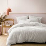 Parure de lit unie 2 personnes taies � franges 100% coton - matt & rose - coton lav� - blanc - 240x220 ...