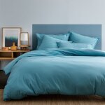 Parure de lit unie 2 personnes taies � franges 100% coton - matt & rose - coton lav� - bleu glacier - ...