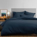 Parure de lit unie 2 personnes taies � franges 100% coton - matt & rose - coton lav� - bleu nuit - 240x220 ...