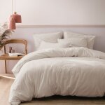 Parure de lit unie 2 personnes taies � franges 100% coton - matt & rose - coton lav� - coloris lin - ...