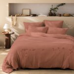 Parure de lit unie 2 personnes 100% coton - matt & rose - gaze de coton - terracotta - 240x220 + 2x65x65 ...