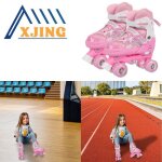 Patins � roulettes ajustables - xjing - rose - doubles rang�es de roues en pvc