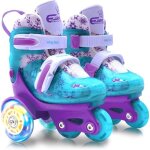 Patin � roulette enfant - amoune - roller ajustable 4 roues - bleu - convient aux d�butants fille garcon ...