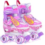Patins à roulettes pour enfants avec ruban led 4 tailles réglables fille adaptés aux de 6 - 12 Âge Patins à roulettes pour enfants avec ruban led 4 tailles réglables fille adaptés aux de 6 - 12 Âge