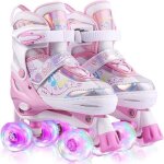 Patins � roulettes quad - caroma - roues lumineuses led - taille r�glable - rose