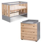 Pauline ensemble commode � langer + lit b�b� bois - gris 120x60 cm
