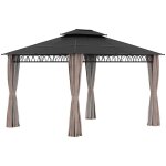 Pavillon de jardin - outsunny - rectangulaire - gris - rideaux latraux et moustiquaires