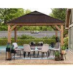 Pavillon de jardin pirin sunjoy 3. 4x3. 4m naturel 113m� - sunjoy - carr� - bois massif - bois de c�dre ...