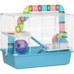 Cage pour hamsters - pawhut - rat rongeur 3 niveaux tunnel biberon eau roue maisonnette - plastique - ...