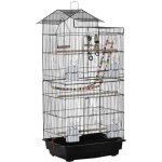 Cage � oiseaux - pawhut - 4 mangeoires 3 perchoirs - 46 x 36 x 100 cm - pour perruche calopsitte conure ...
