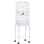 Cage � oiseaux sur pied - pawhut - sur roulettes - avec toit ouvrant 3 perchoirs �tag�re inf�rieure - ...
