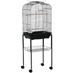 Cage � oiseaux - pawhut - voli�re sur roulettes avec toit ouvrant 3 perchoirs �tag�re inf�rieure - m�tal ...