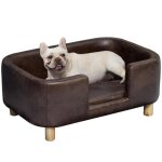 Canap� chien - pawhut - lit pour chat avec rebord coussin moelleux pieds bois massif - micro - fibre ...