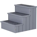 Pawhut escalier pour chien animaux rampe 3 marches revtement tapis coffre interne rangement gris
