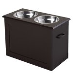 Gamelles chiens sur�lev�es - pawhut - porte - gamelles double 2 l poign�es coffre rangement - bois - ...