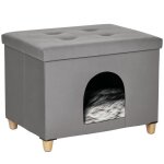 Niche chat - maison de chat - pawhut - design sur�lev� avec coussin amoviable et lavable repose - pieds ...
