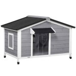 Niche pour chien - pawhut - style cottage 2 fen�tres porte toit ouvrant bitum� - bois sapin - 109x79x72cm ...