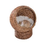 Panier chat - lit sur�lev� chat - pawhut - cosy niche grotte grand confort coussin moelleux - bois lin ...