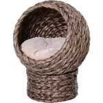 Panier chat - pawhut - lit sur�lev� cosy niche grotte grand confort coussin moelleux - bois lin - 40x37x51cm ...