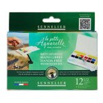 Peinture aquarelle - fine - bote 12 demi - godets - sennelier - la petite aquarelle - pinceau inclus ...