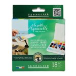 Peinture aquarelle - fine - bo�te 18 demi - godets - sennelier - la petite aquarelle - mains libres