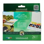 Peinture aquarelle - fine - bote 24 demi - godets - sennelier - la petite aquarelle - mains libres