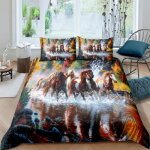 Peinture  lhuile chevaux parure de lit 3 pieces 1 housse de couette 220 * 240cm et 2 taies doreillers ...