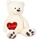 Brubaker peluche g�ante xxl - ours / nounours - 100 cm - blanc - c?ur en peluche je taime inclus