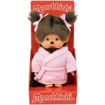 Peluche monchhichi - bandai - peignoir rose - 20 cm