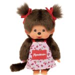 Peluche singe - bandai - monchhichi tablier � fleurs - 20 cm