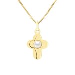 Pendentif enfant - l�a & arthur - motif croix - or jaune 375 - perle blanche - bijou fille