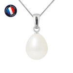 Pendentif - perlinea - vritable perle de culture 9 - 10 mm - or blanc - chane argent 42 cm - femme