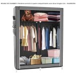 Penderie armoire  quatre compartiments avec deux tringles gris 108 x 45 x 170 cm - quiienclee