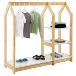 Penderie enfant sally en pin massif montessori avec 2 �tag�res portant en bois couleur naturelle et blanc ...