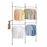 Penderie kls03 - hg sobuy - porte - vtements avec 4 barres rglables - gris
