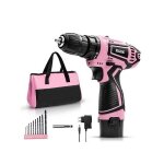 Perceuse - visseuse - marque - 12v - vitesse réglable - 10 forets - rose Perceuse - visseuse - marque - 12v - vitesse réglable - 10 forets - rose