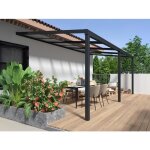 Pergola adoss�e en aluminium avec toit coulissant - 18 m� - anthracite - izeda