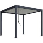 Pergola bioclimatique - 3 x 3 m - 9 m� - structure aluminium anthracite et lames toiture acier blanches ...