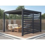 Pergola bioclimatique autoportante �lectrique anthracite en aluminium avec lames orientables et claustra ...