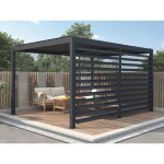 Pergola bioclimatique autoportante �lectrique anthracite en aluminium avec lames orientables et claustra ...