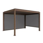 Pergola bioclimatique couleur imitation bois 300 x 400cm. aluminium � lames orientables + store 300cm ...