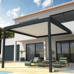 Pergola bioclimatique ombrazur - cocoon mixte gris anthracite / blanc - 4x4. 088m - v�rin motoris�