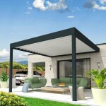 Pergola r�tractable concept mixte gris anthracite / blanc 500x3005m moteur + t�l�commande + led