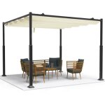 Vounot pergola rtractable 3x3m en metal et toile polyester haute densite 180?g / m beige