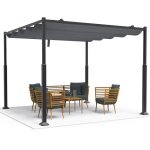 Vounot� pergola r�tractable 3x3m en metal et toile polyester haute densite 180?g / m� gris