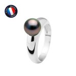 Bague - perlinea - jonc bomb� - perle de culture de tahiti 8 - 9 mm - argent 925 - femme