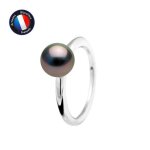 Bague - perlinea - jonc simple - perle de culture tahiti 8 - 9 mm - argent 925 - femme