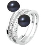 Bague - perlinea - toi & moi - perles de culture 7 - 8 mm - argent 925 - noir