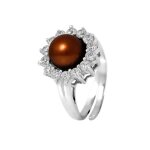Perlinea - bague vritable perle de culture deau douce bouton 9 - 10 mm chocolat - taille rglable - ...