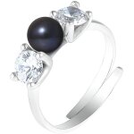 Bague - perlinea - v�ritable perle de culture deau douce 5 - 6 mm - taille r�glable - argent 925 - noir ...